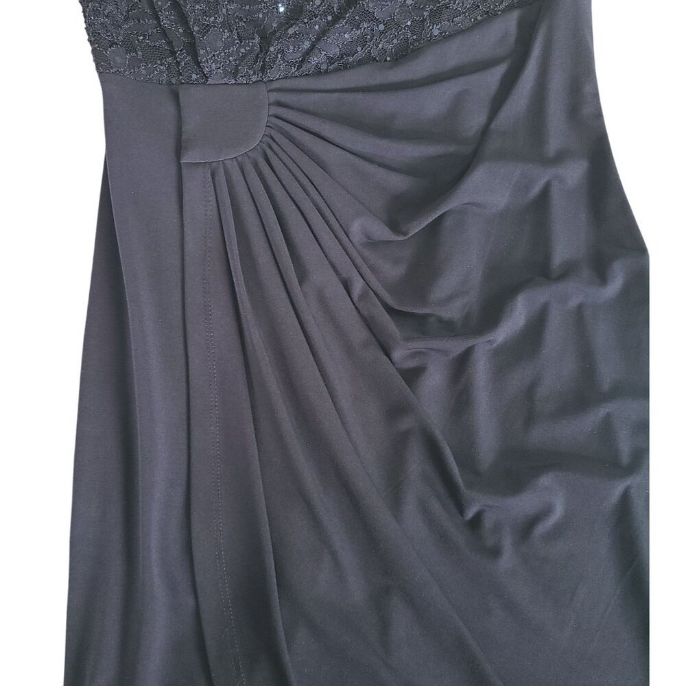 Navy Sequence Eyelash Faux Wrap Cocktail Dress Lace Bodice Sheath Dress Size 10P - Picture 5 of 9